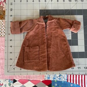 Vintage Handmade Doll Coat – 1940s/50s Brown Chenille Corduroy, Pocket Detail